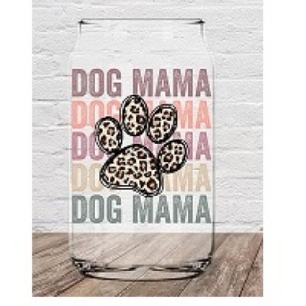 Dog Mama Glass Can with Lid and Straw